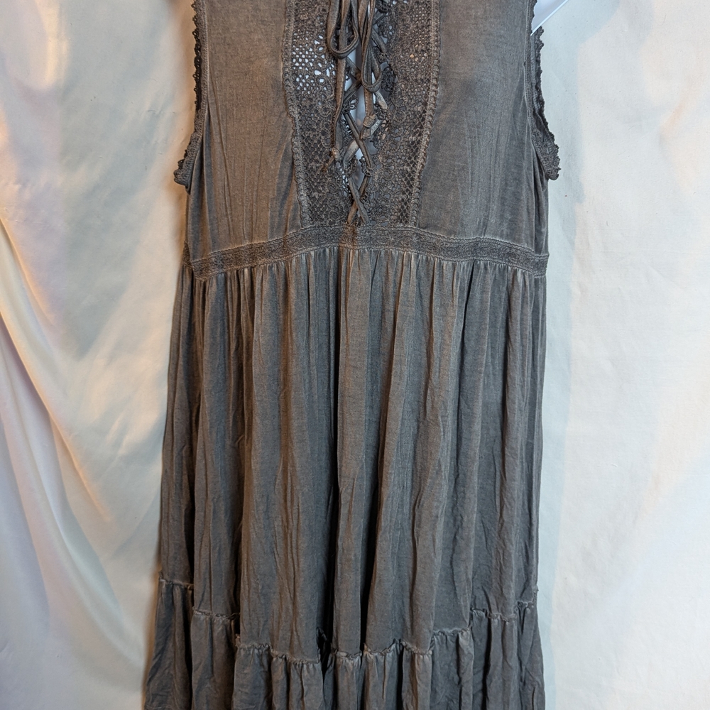 Umgee Charcoal Lace-Up Midi Dress